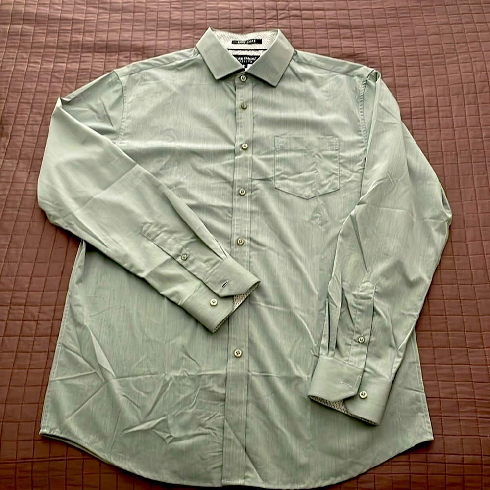 Very nice, almost new long sleeve dress shirt. Grey/greenish color